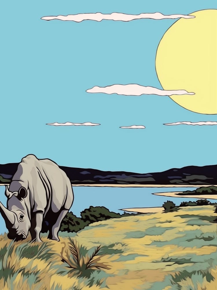A Rhino Grazing On Grass 2