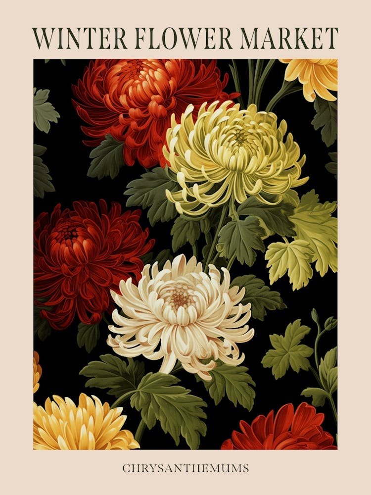 Chrysanthemums 4 Winter Flower Market Poster