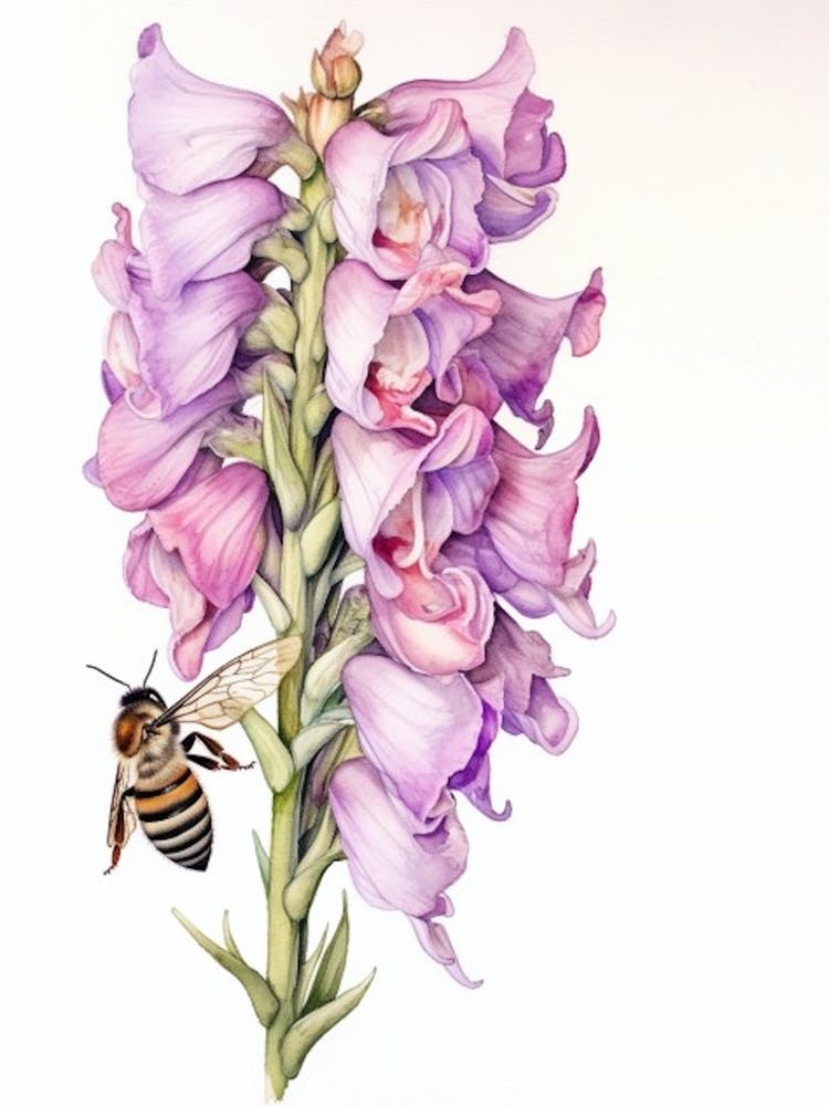 Beehive With Gladioli Watercolour Illustration 4