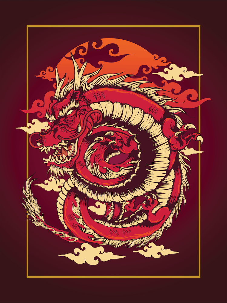 Japanese Style Traditional Red Dragon