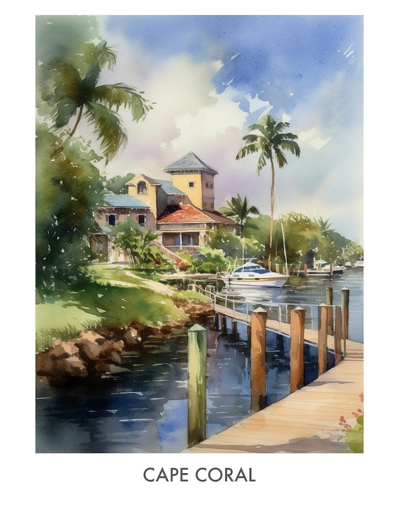 Cape Coral Watercolor 2 Travel Poster