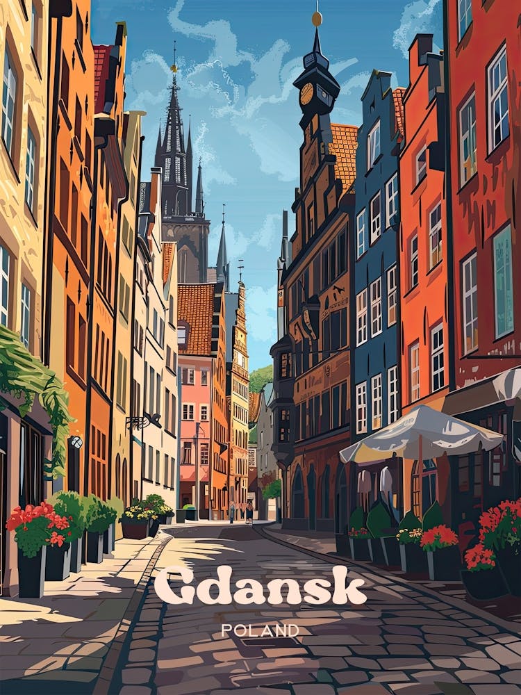 Gdansk Poland Street Travel Art Illustration