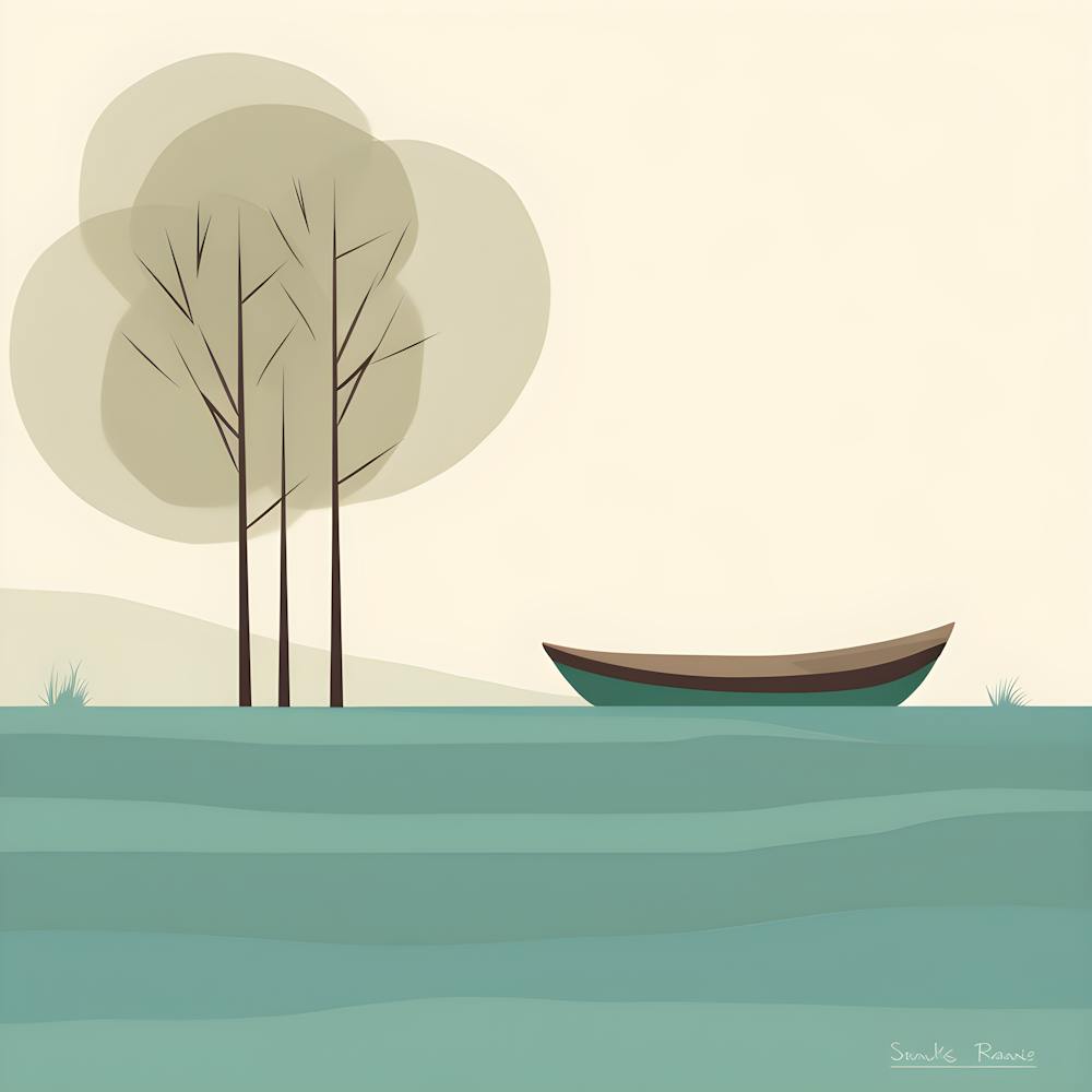 Minimalist Boat Lake Trees Nature Relaxing