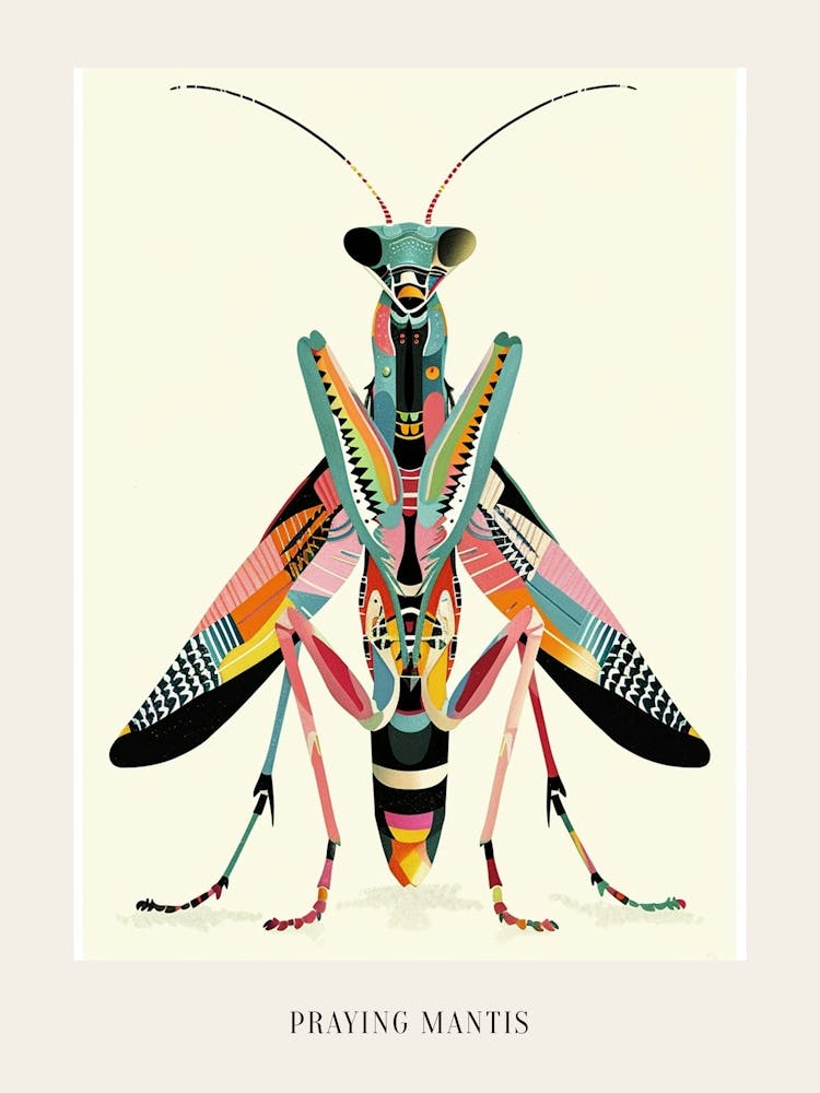 Colourful Insect Illustration Praying Mantis 17 Poster
