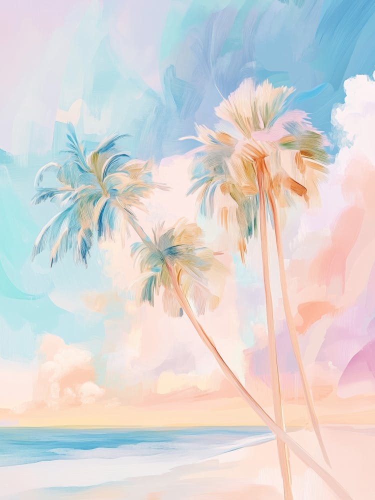 Pastel Palm Trees On The Beach