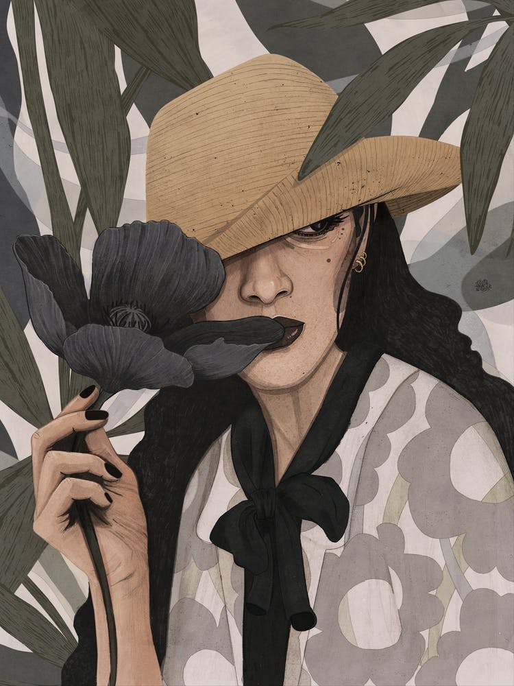 The Girl With Navy Flower
