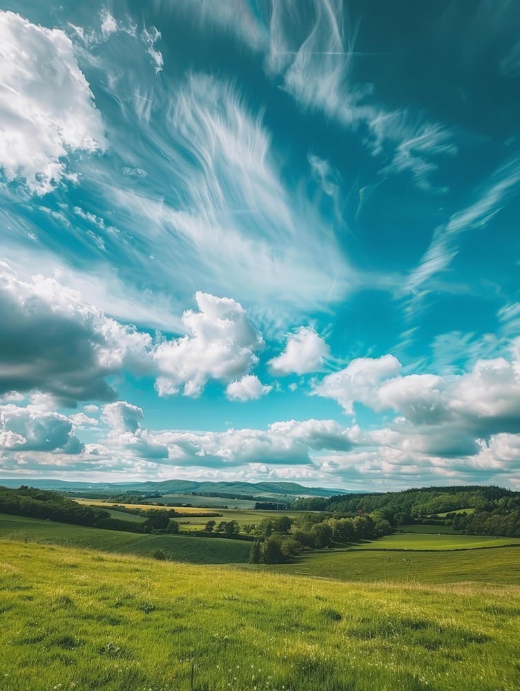 Bewölkter Himmel über einem grünen Feld