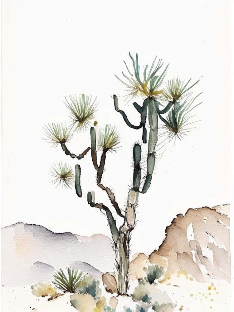 Joshua Trees In Mountains Minimilist Watercolour  (1)