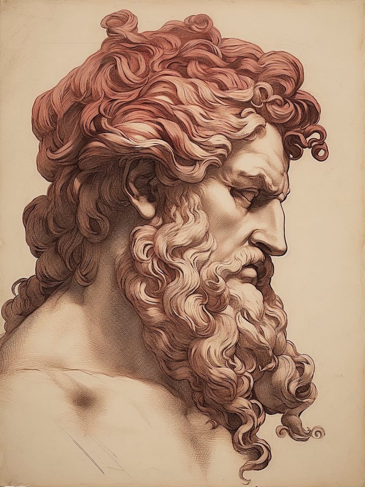 Vintage Zeus Line Drawing Burgundy