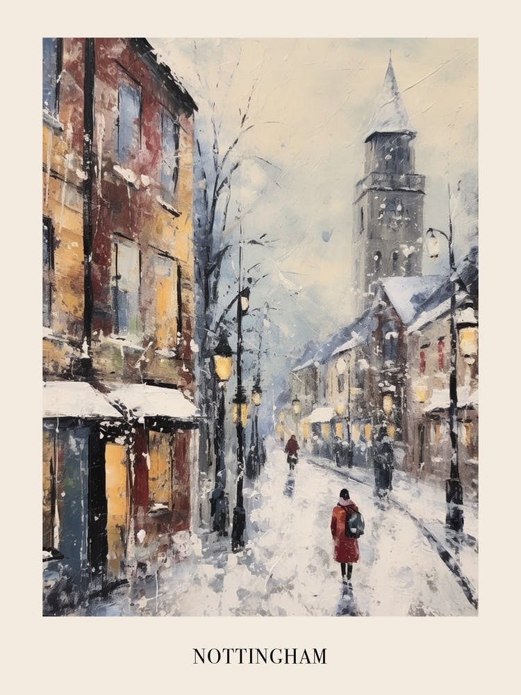 Vintage Winter Painting Poster Nottingham United Kingdom 3