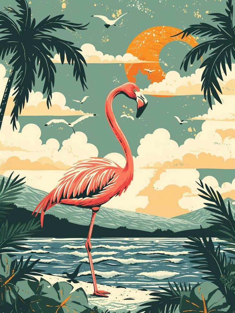 Greater Flamingo Portugal Tropical Illustration 2