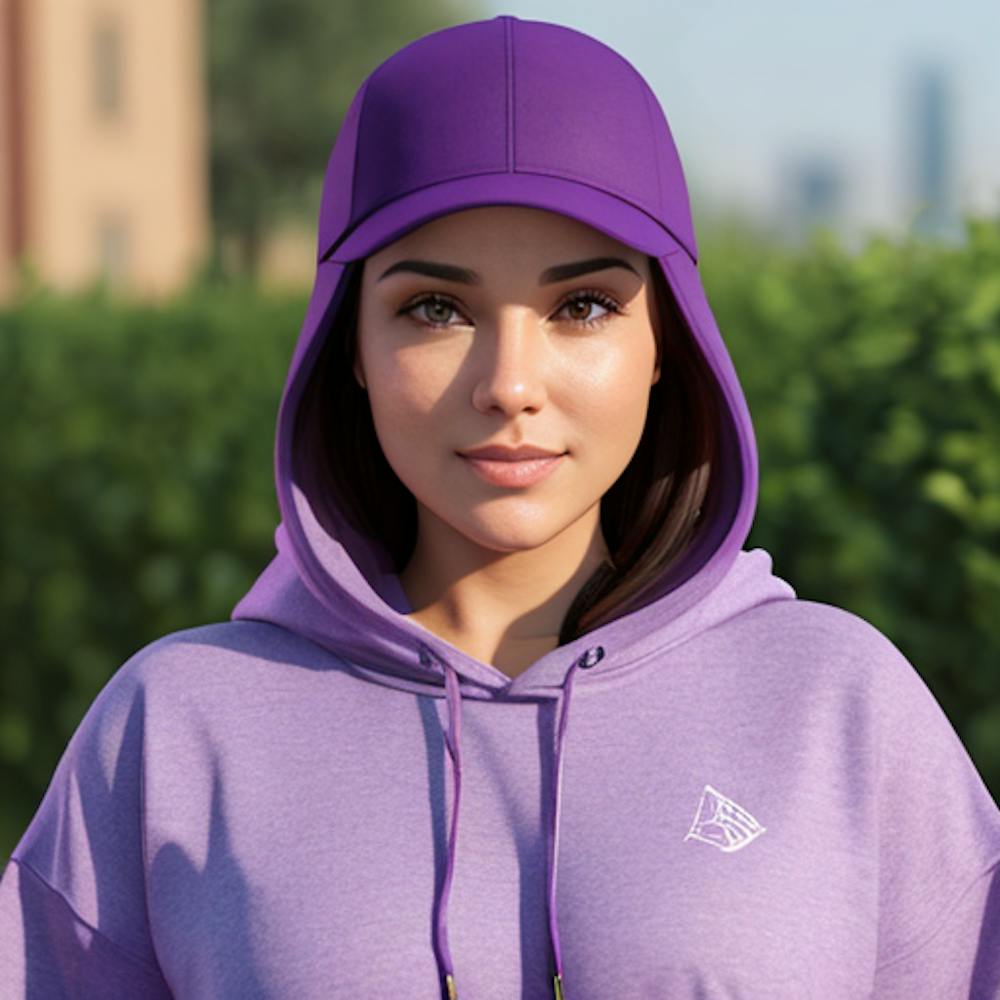  Girl in a Purple Hoodie looks happy 