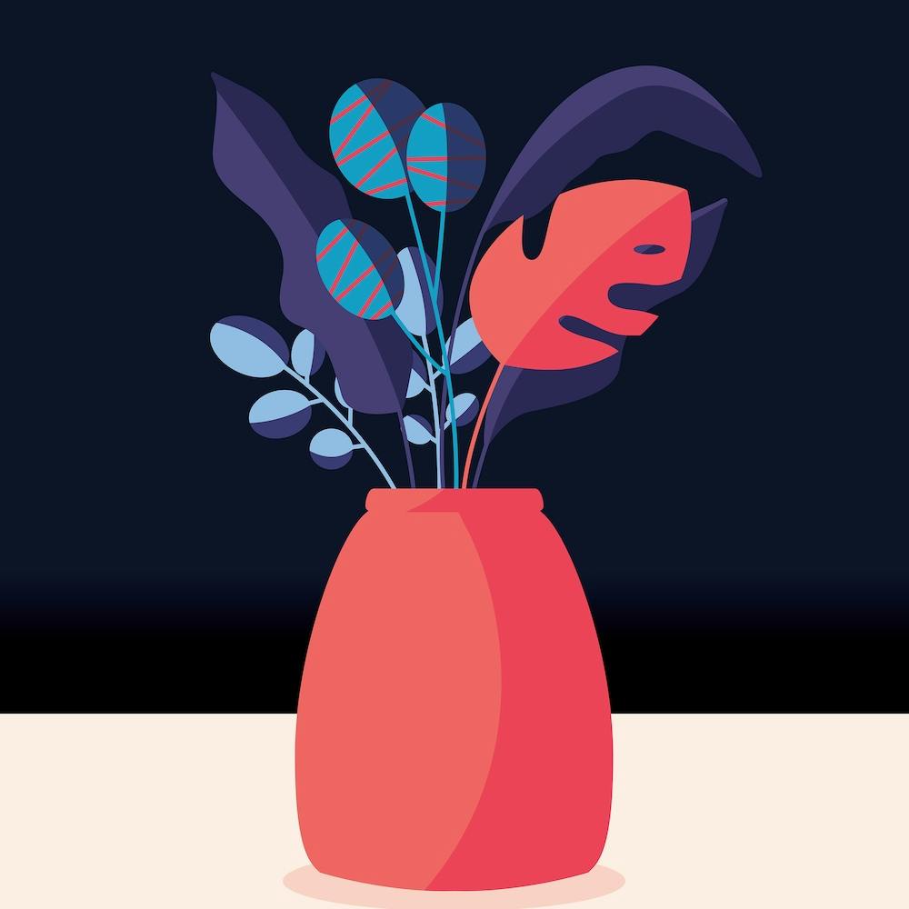 Vase With Decorative Florals On Dark Background