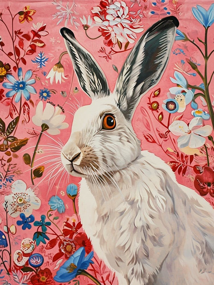 Floral Animal Painting Arctic Hare 1