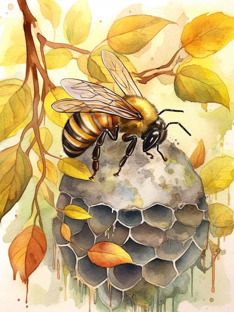 Drone Bee Beehive Watercolour Illustration 3