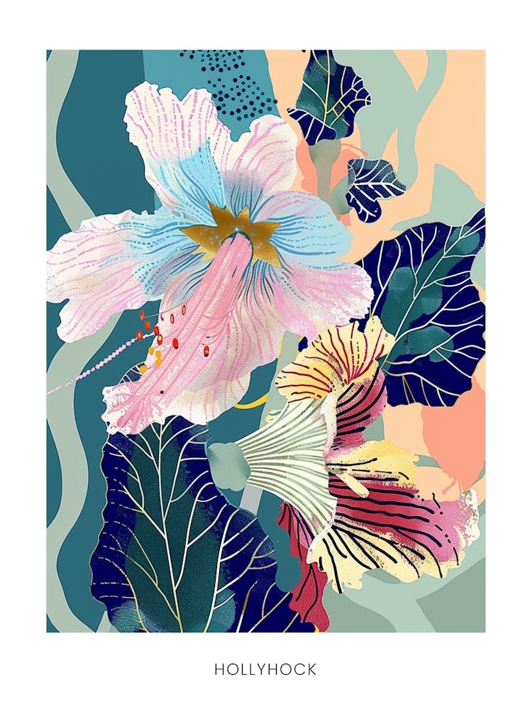 Colourful Flower Illustration Poster Hollyhock 1