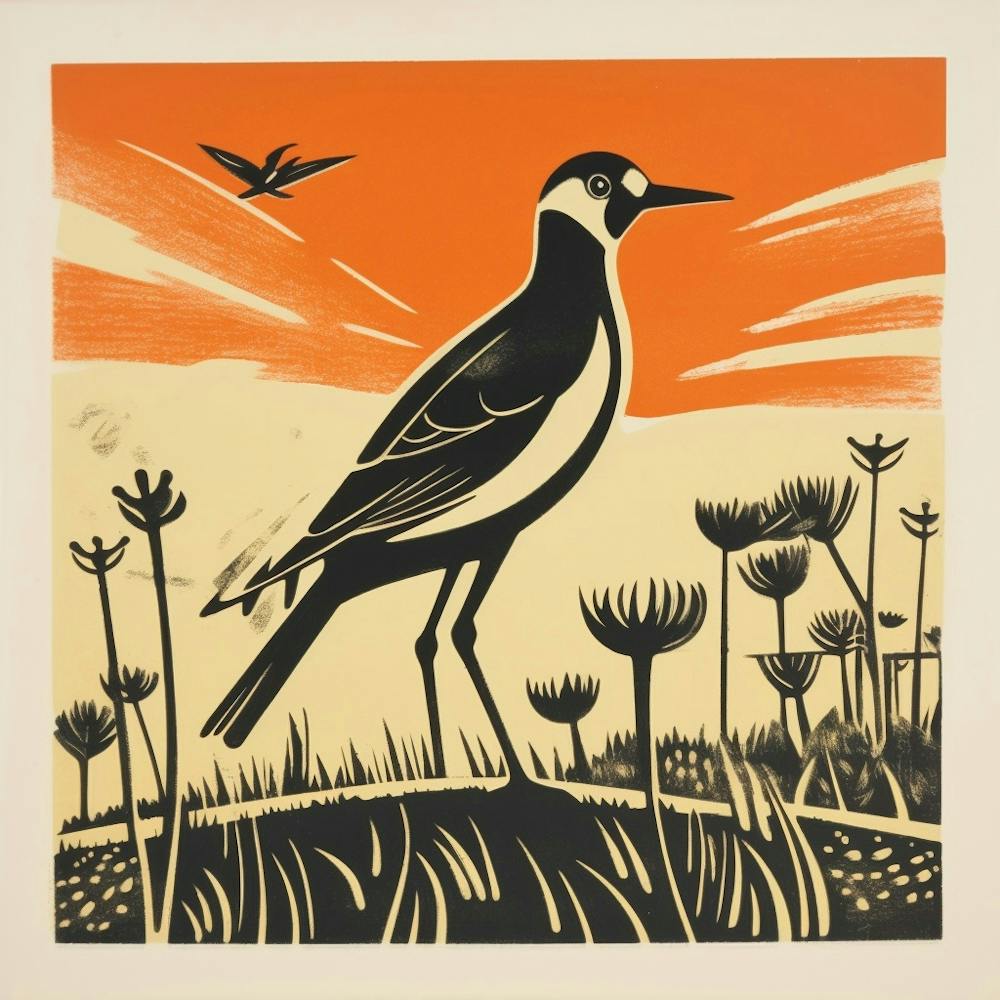 Retro Bird Lithograph Lapwing 2