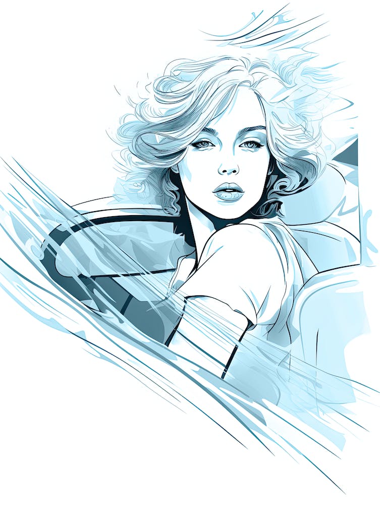 Illustration einer Frau, die Auto fährt, Lineart