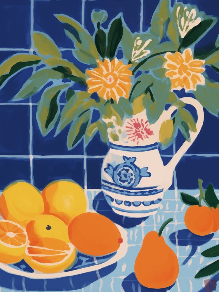 Oranges And Flowers Still Life