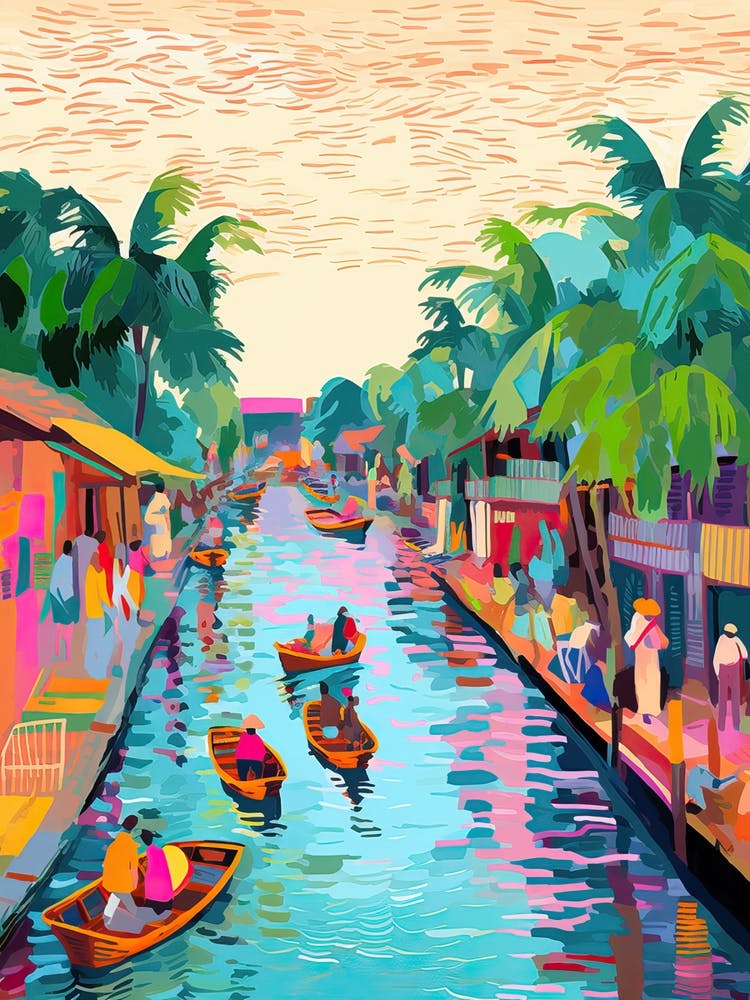 Floating Market Bangkok Thailand Travel Housewarming Painting