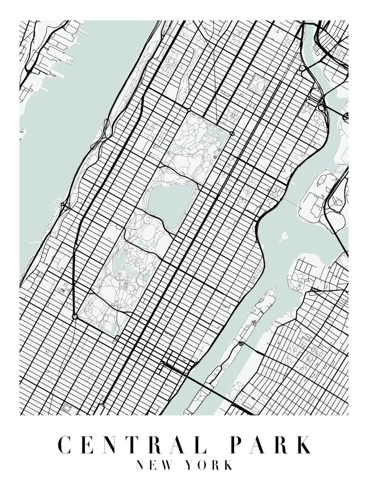 Central Park New York Carte des Rues Couleur Minimale
