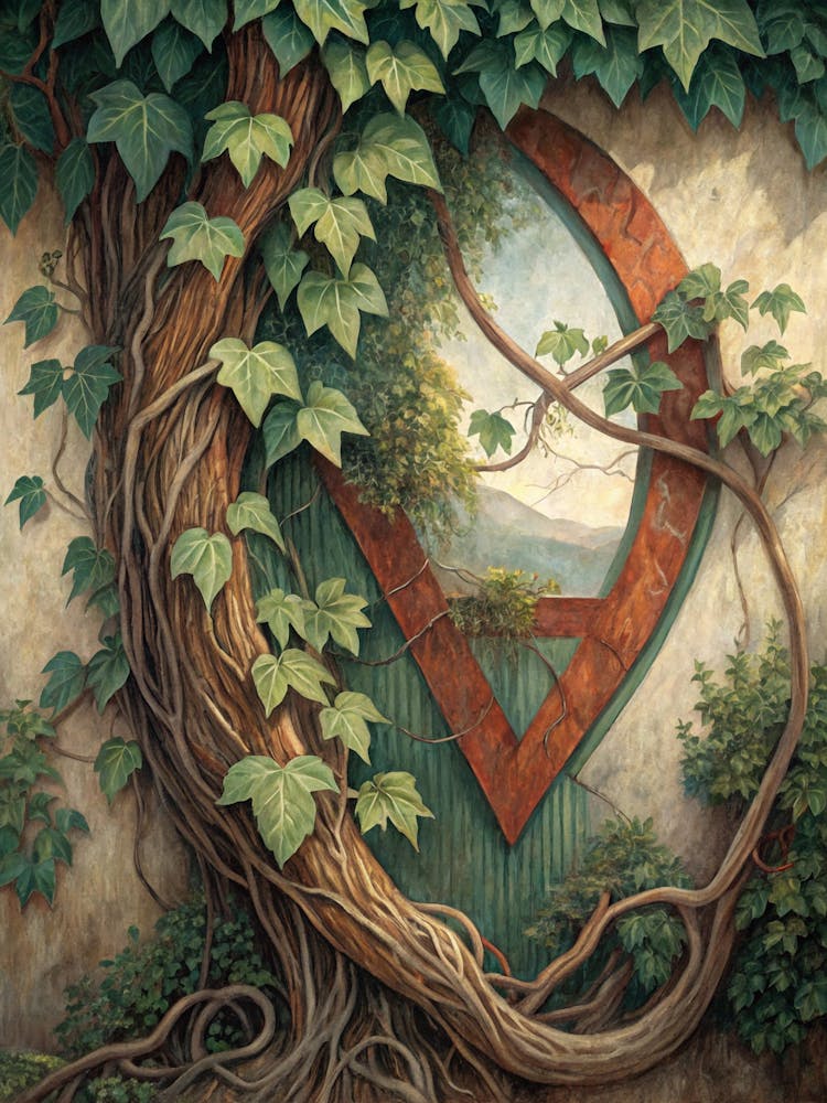 Oil Painting Style Vines Wrapping Abstract Shape