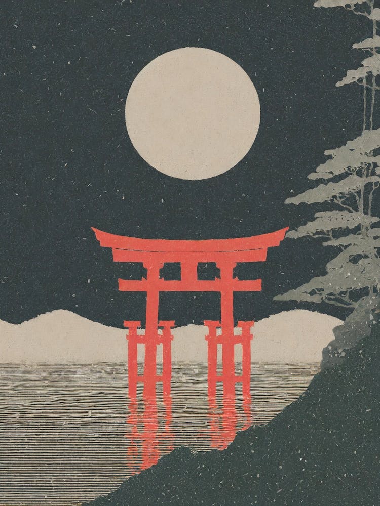Firefly A Moonlight View Of The Floating Torii Gate Of Itsukushima Shrine Ukiyo E Style 47422 Verbessert Sr