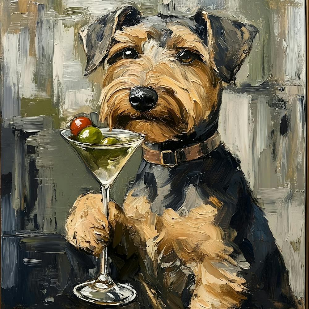 Airedale Welshie Drinking Martini
