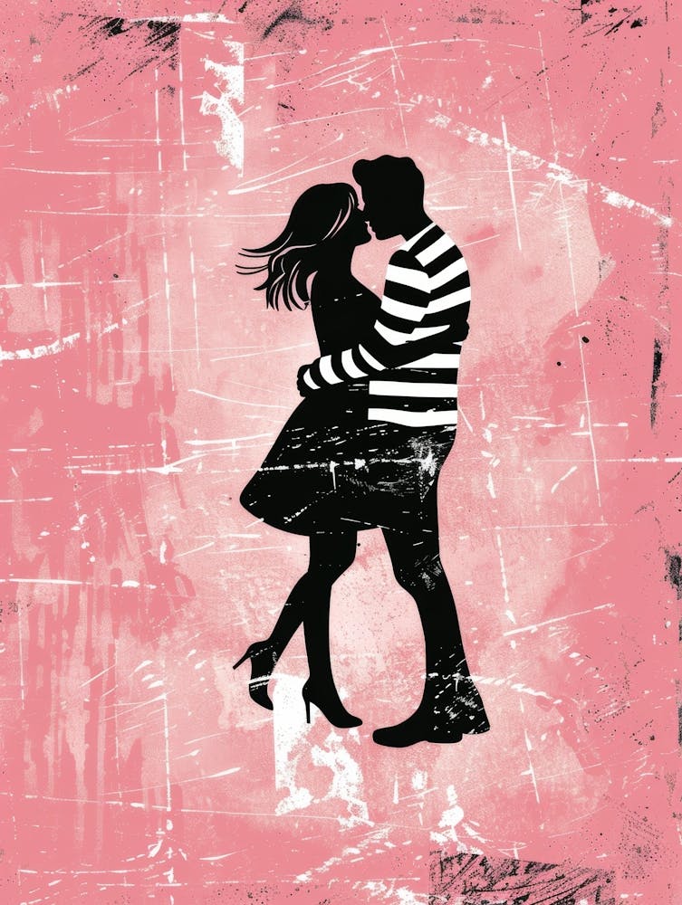 Couple Kissing On A Pink Background