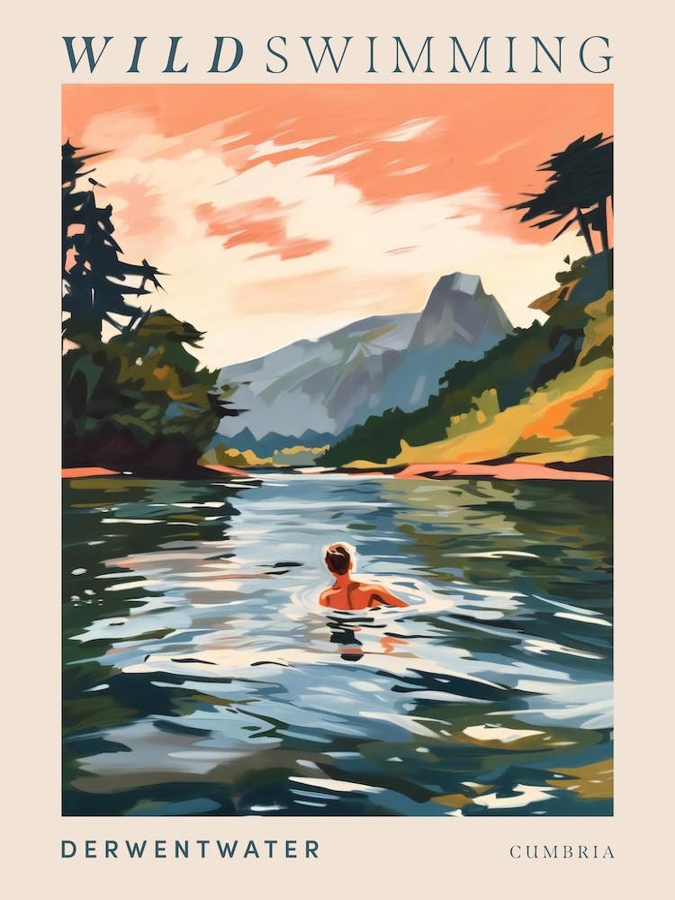 Wild Swimming At Derwentwater Cumbria 3 Poster