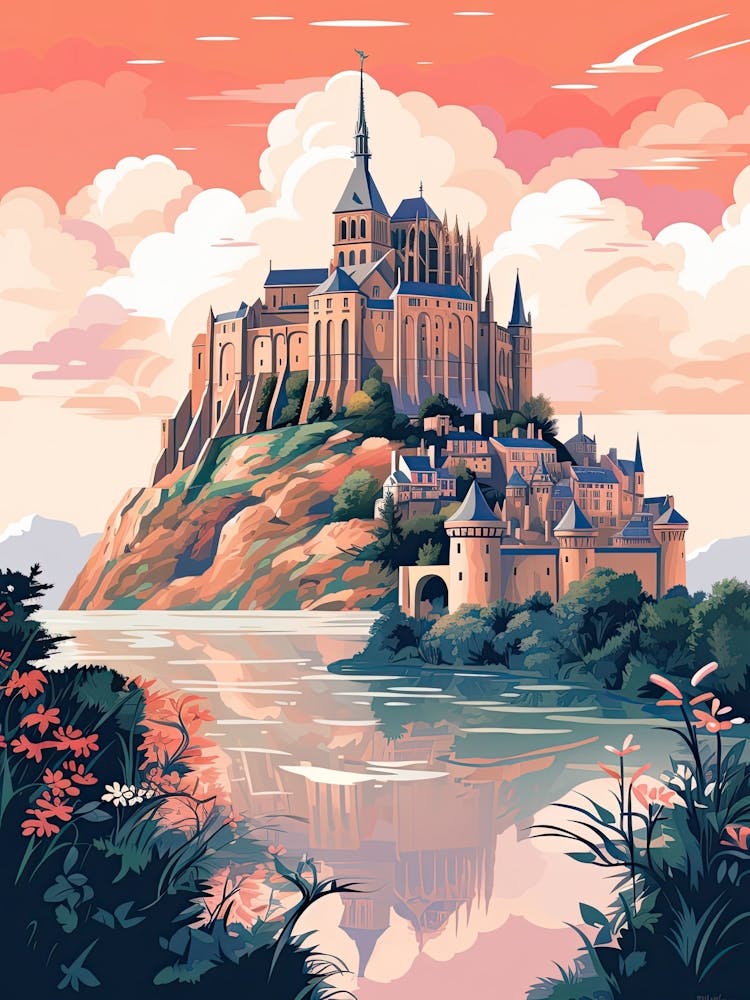 Mont Saint Michel   Normandy, France   Cute Botanical Illustration Travel 0