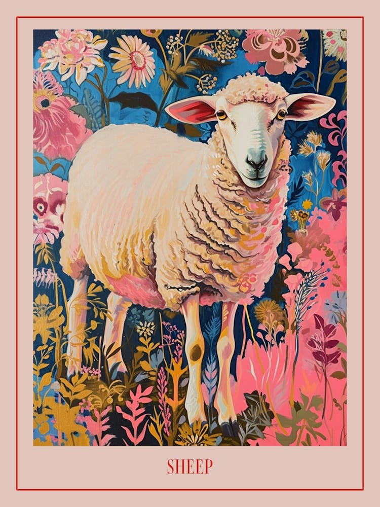 Floral Animal Painting Sheep 2 Poster
