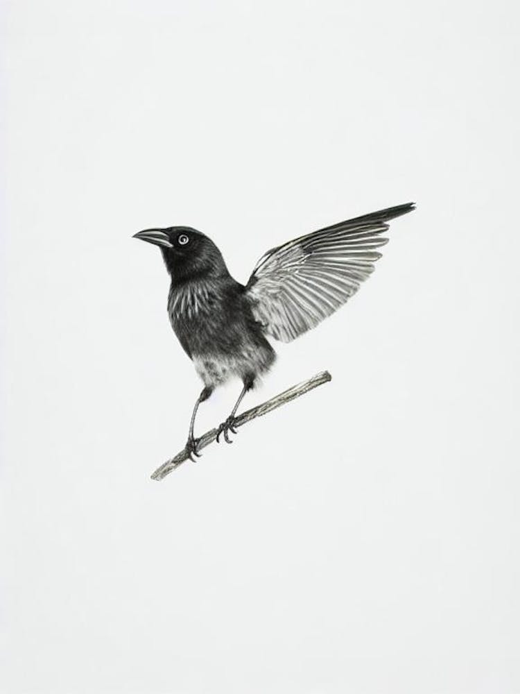 Crow B&W Pencil Drawing 2 Bird