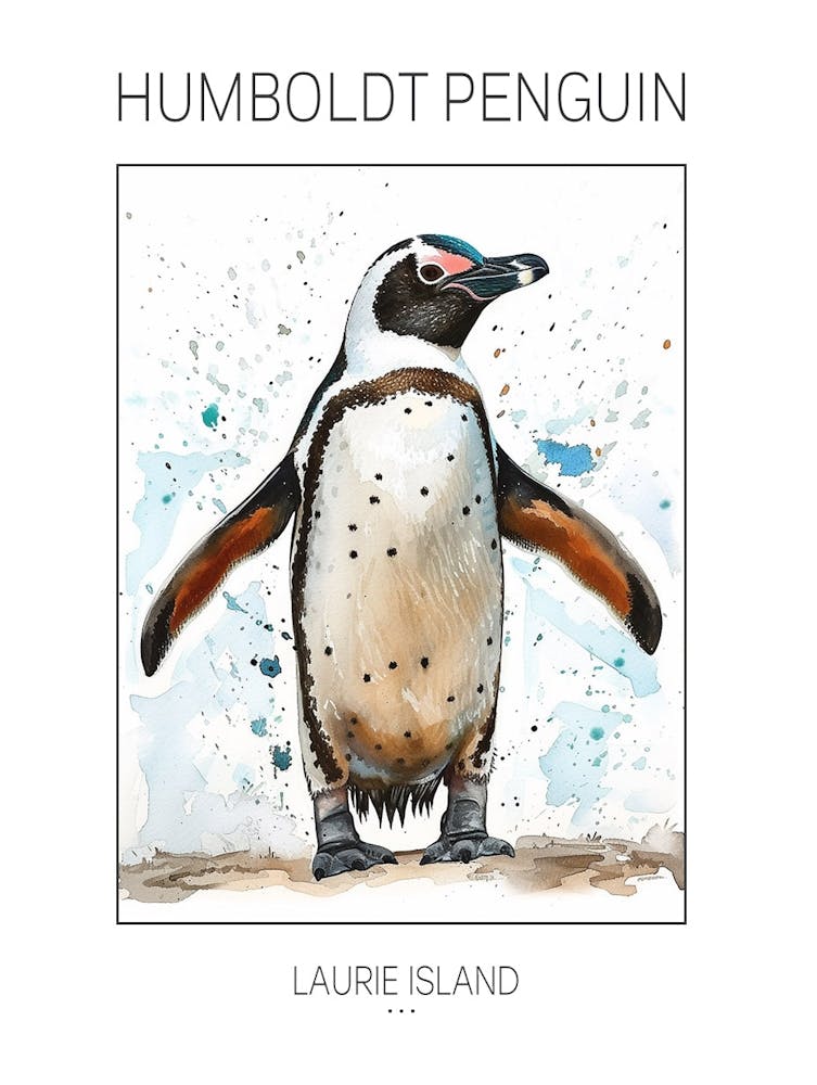 Humboldt Penguin Laurie Island Watercolour Painting 4 Poster