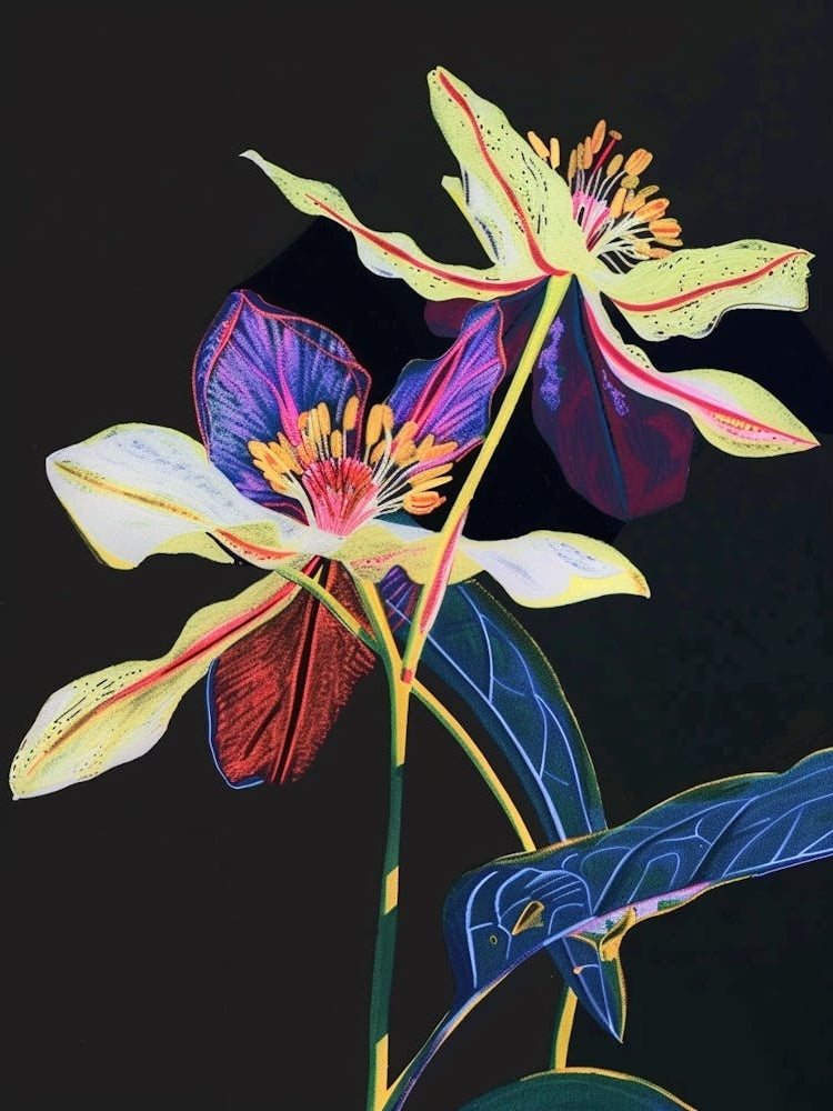 Neon Flowers On Black Hellebore 2