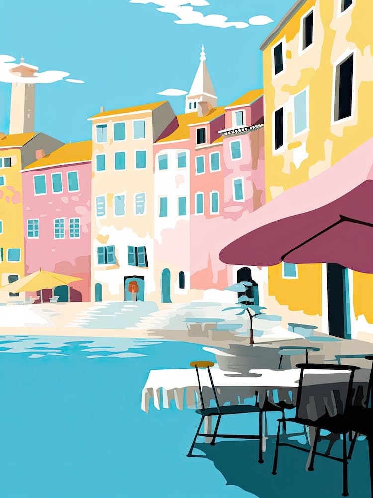 Rovinj, Croatia, Flat Pastels Tones Illustration 2