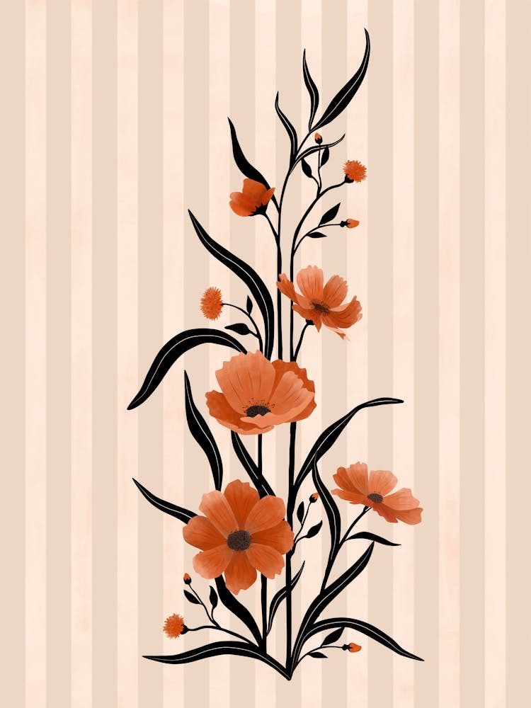Red Flowers On A Striped Blush Background