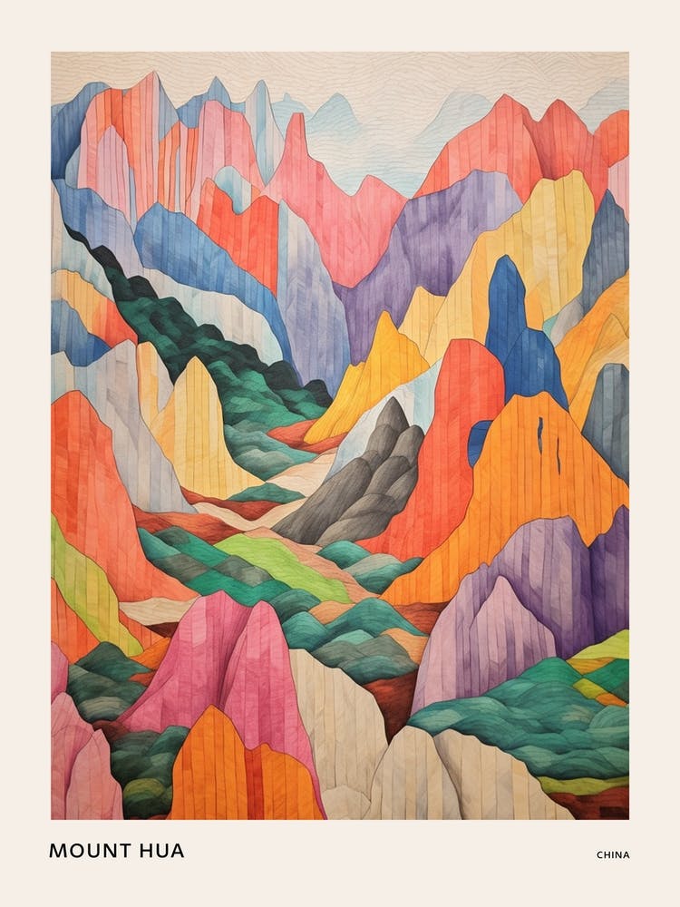 Mount Hua China 1 Colourful Mountain Illustration Poster
