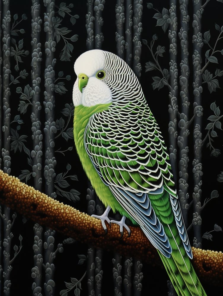 Ohara Koson Inspired Bird Painting Budgerigar 3