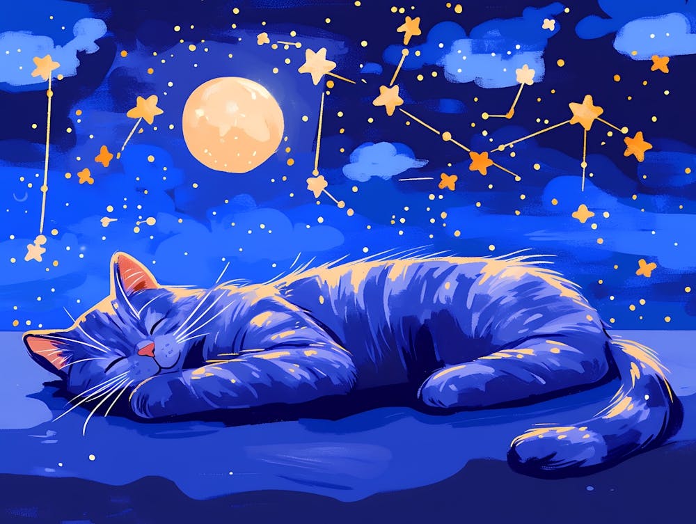 Cat Sleeping In The Night Sky