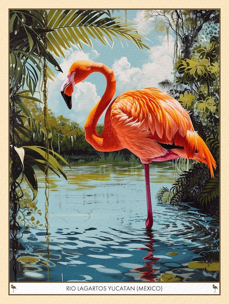 Greater Flamingo Rio Lagartos Yucatan Mexico Tropical Illustration 7 Poster