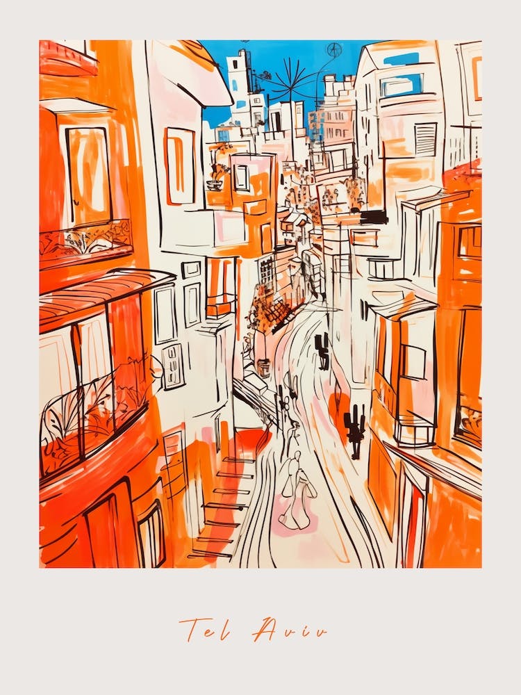 Tel Alviv Israel 3 Orange Drawing Poster