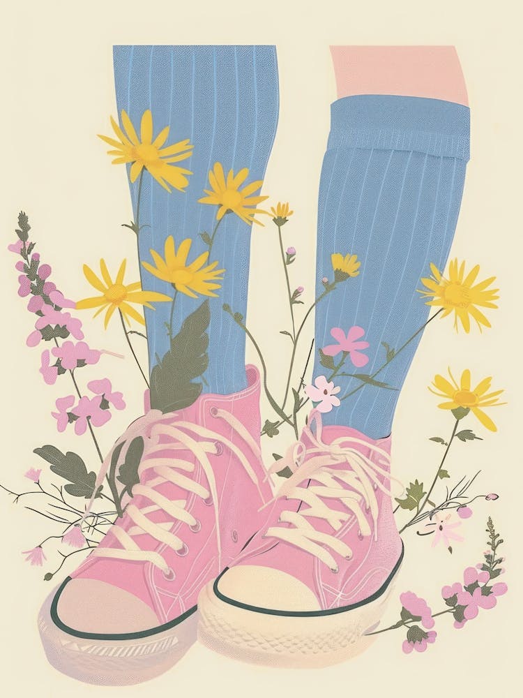 Illustration Pink Sneakers And Flowers 1