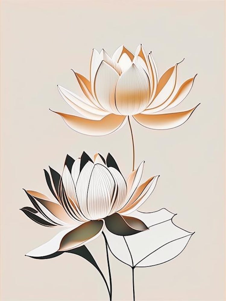 Lotus Flowers In Garden Retro Minimal 1
