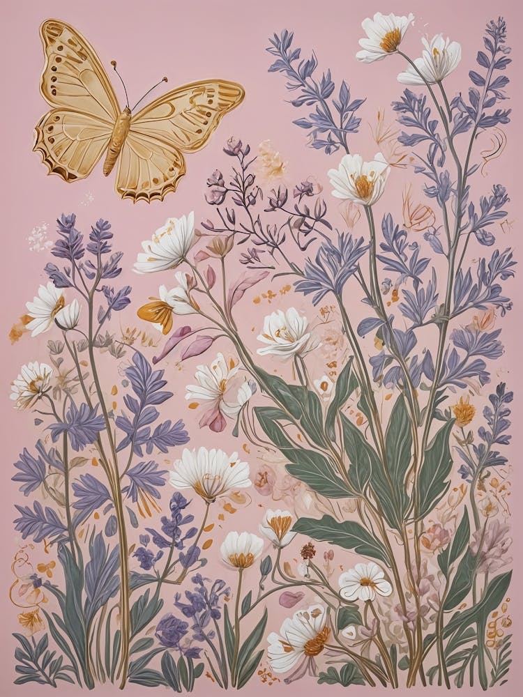 Wildflowers And Golden Butterfly