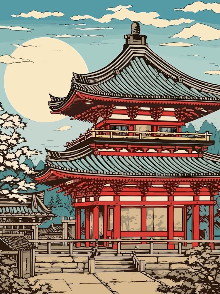 Asakusa Shrine, Japan Vintage Travel Art 4