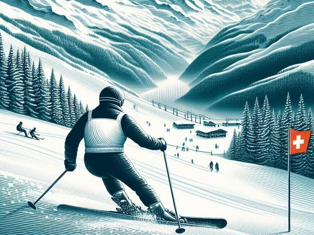 Skiing in Switzerland wall art poster