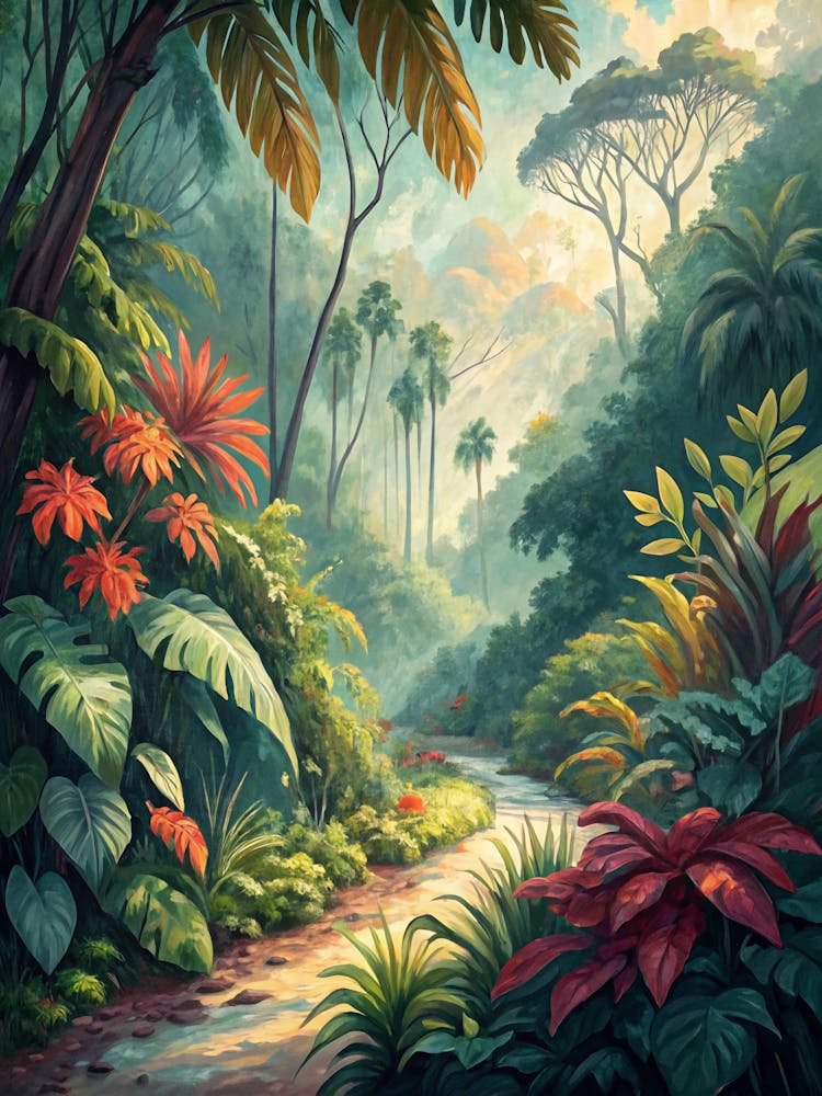 Oil Painting Style Abstract Watercolor Jungle