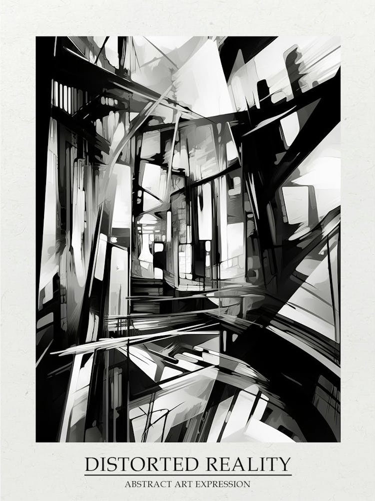 Distorted Reality Abstract Black And White 5 Poster