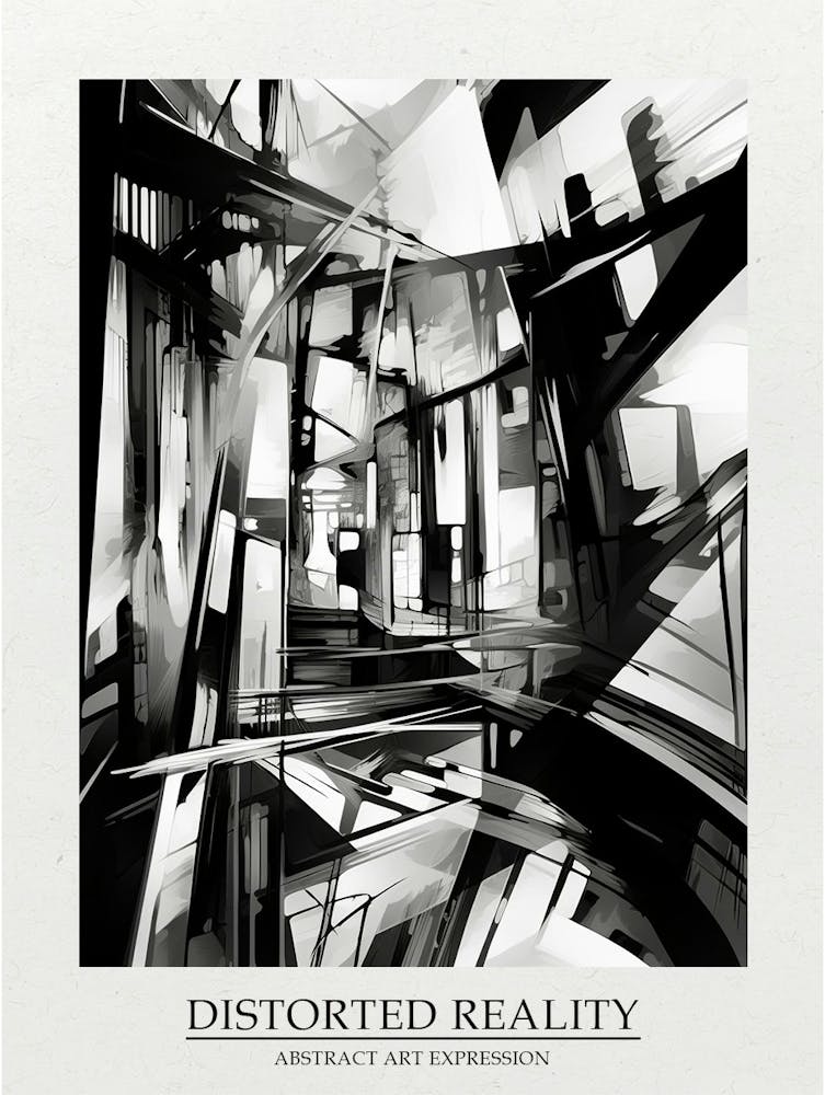 Distorted Reality Abstract Black And White 5 Poster